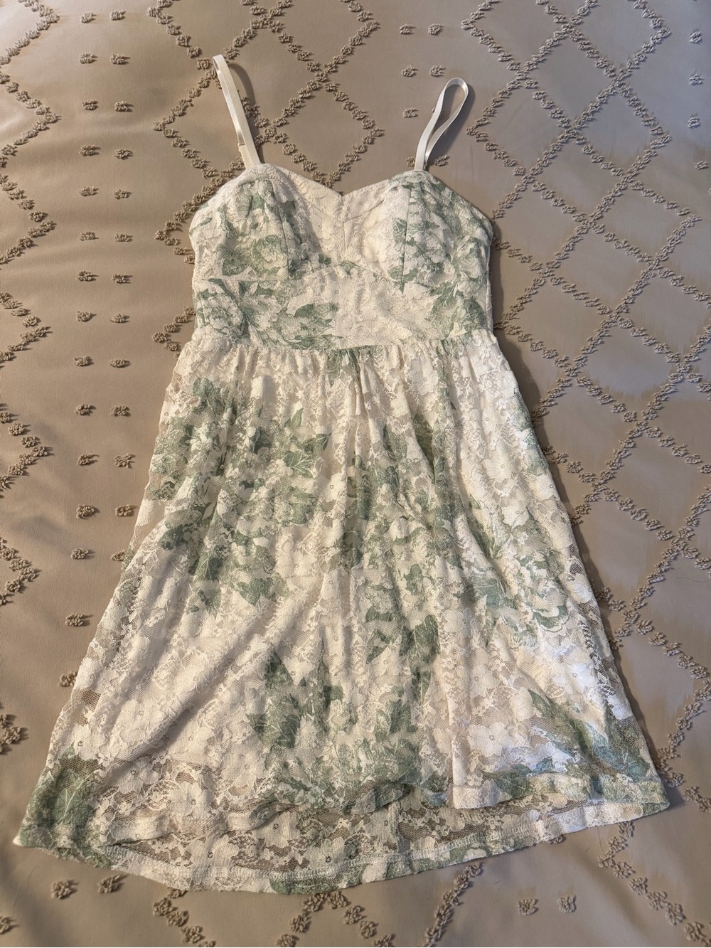 As U Wish White Lace Strapless Dress with Pale Green Floral